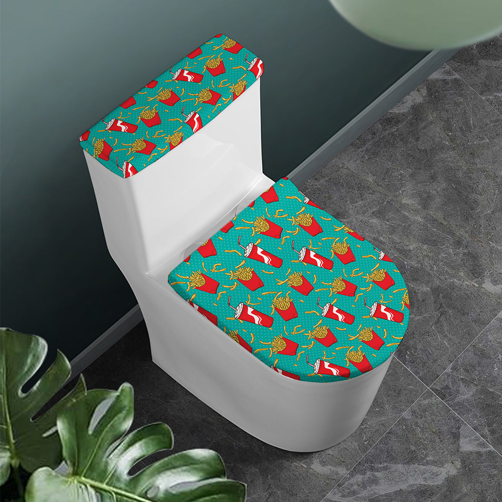 French Fries And Cola Pattern Print Toilet Lid And Tank Cover Set