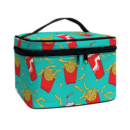 French Fries And Cola Pattern Print Travel Makeup Bag