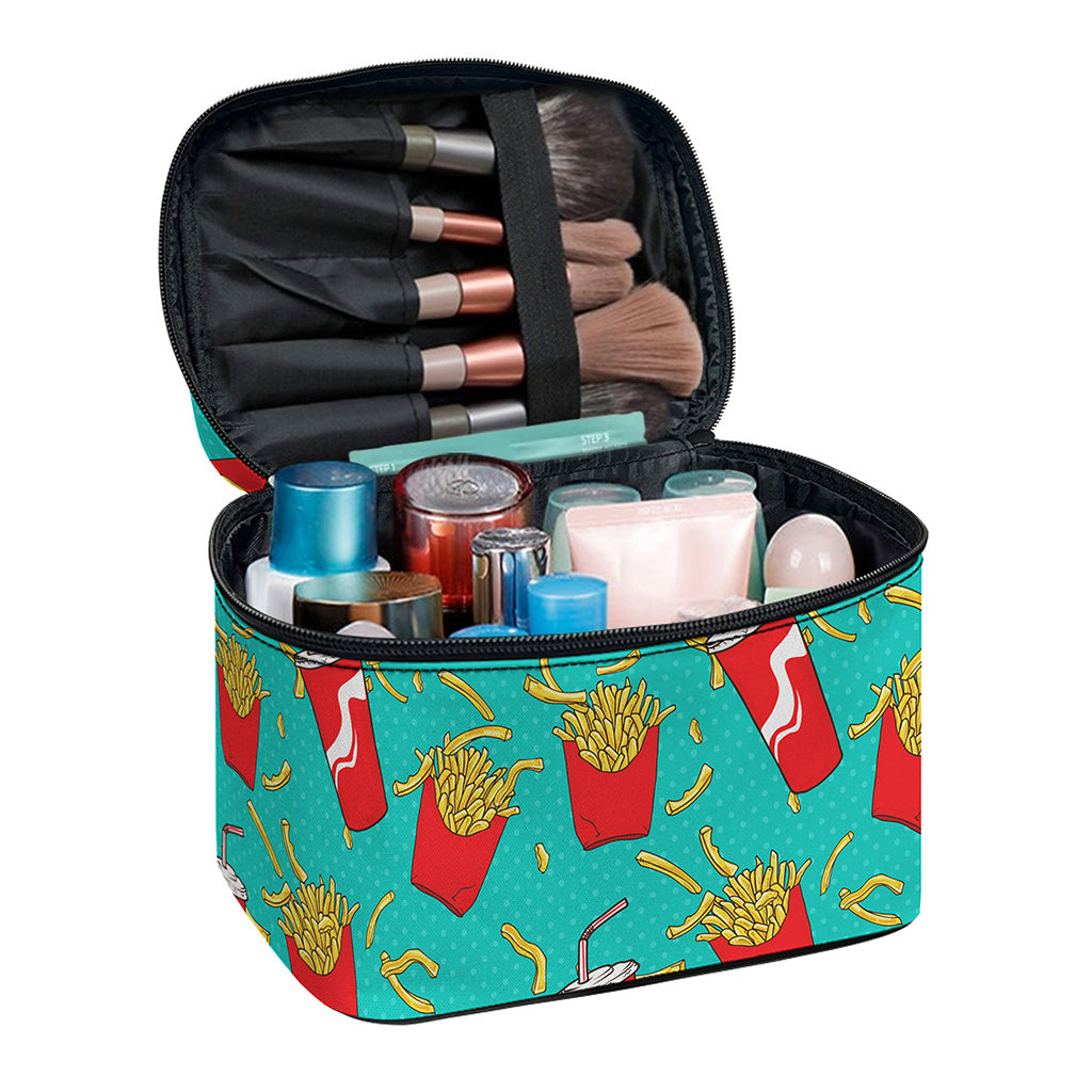 French Fries And Cola Pattern Print Travel Makeup Bag
