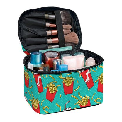 French Fries And Cola Pattern Print Travel Makeup Bag