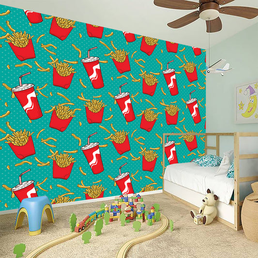 French Fries And Cola Pattern Print Wall Sticker