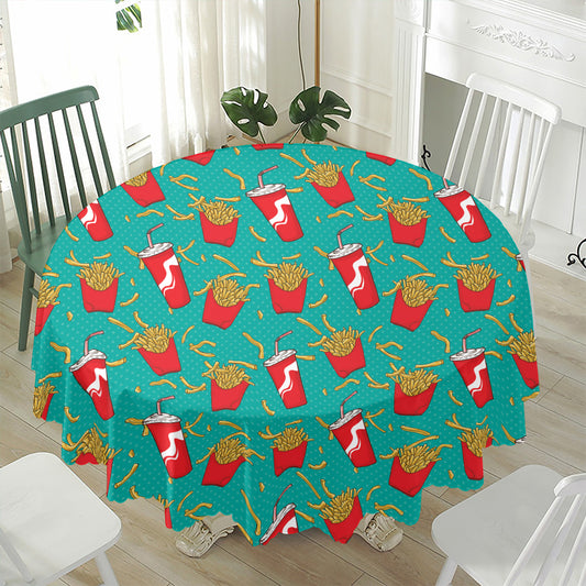 French Fries And Cola Pattern Print Waterproof Round Tablecloth