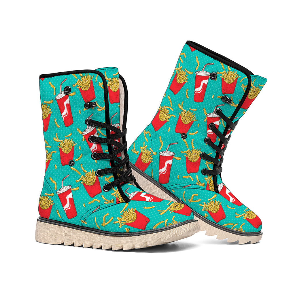 French Fries And Cola Pattern Print Winter Boots