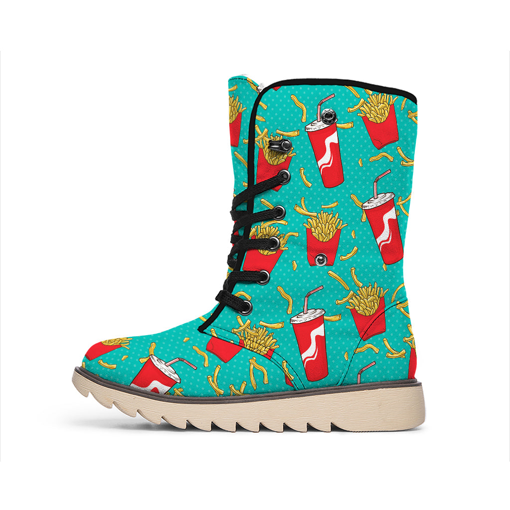 French Fries And Cola Pattern Print Winter Boots