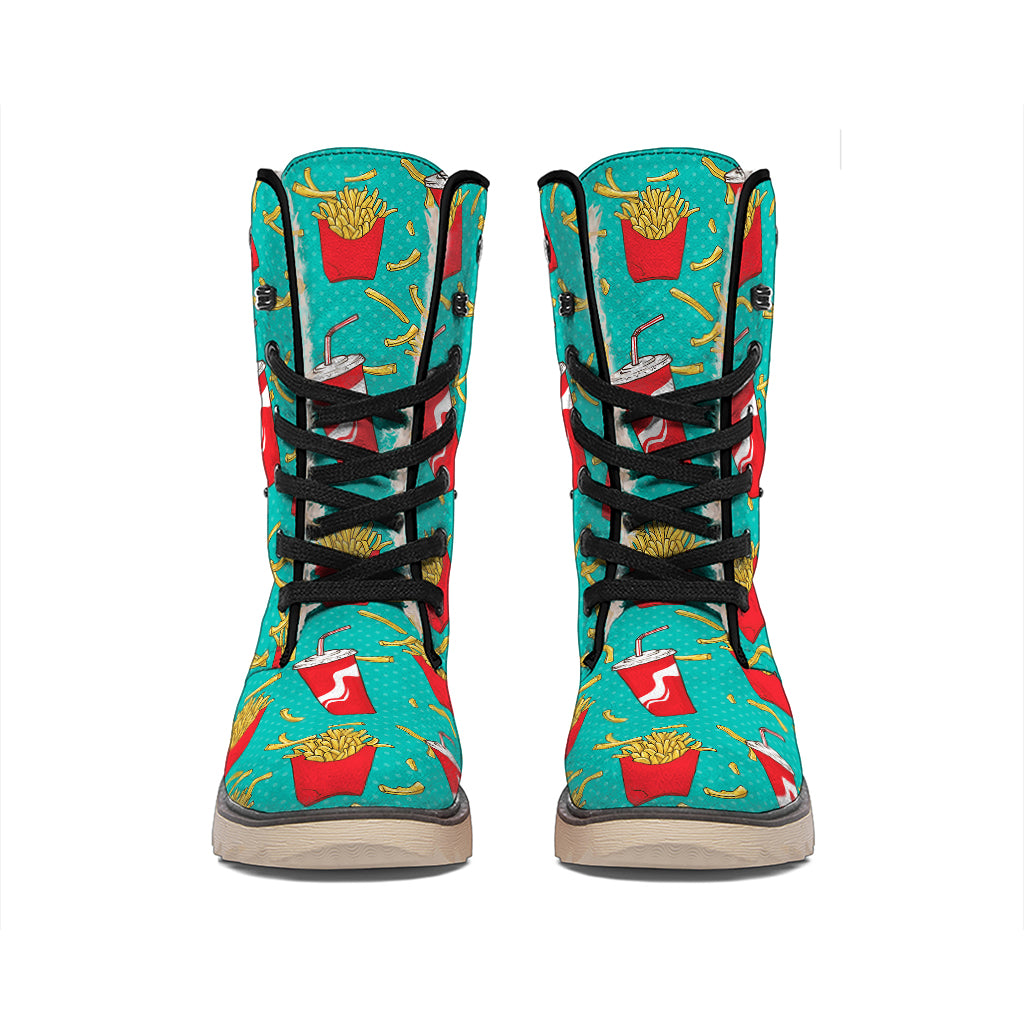 French Fries And Cola Pattern Print Winter Boots