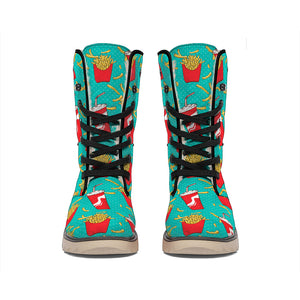 French Fries And Cola Pattern Print Winter Boots