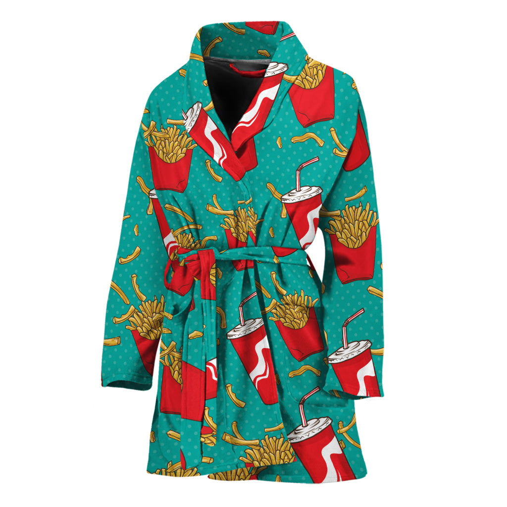 French Fries And Cola Pattern Print Women's Bathrobe