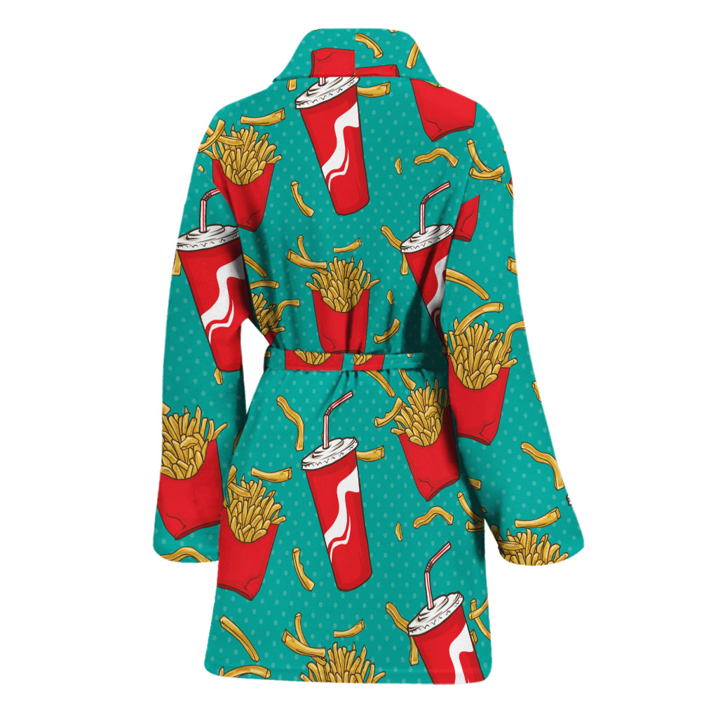French Fries And Cola Pattern Print Women's Bathrobe