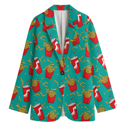 French Fries And Cola Pattern Print Women's Blazer