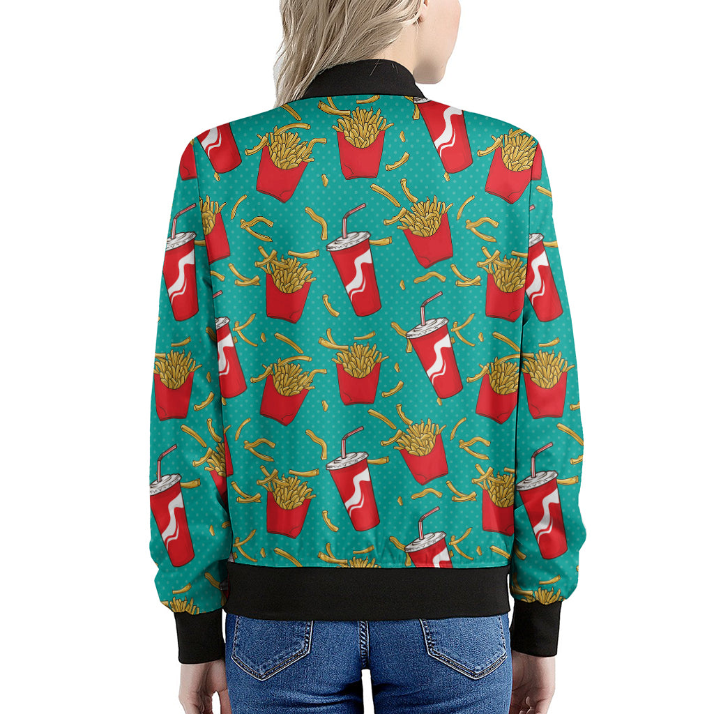 French Fries And Cola Pattern Print Women's Bomber Jacket