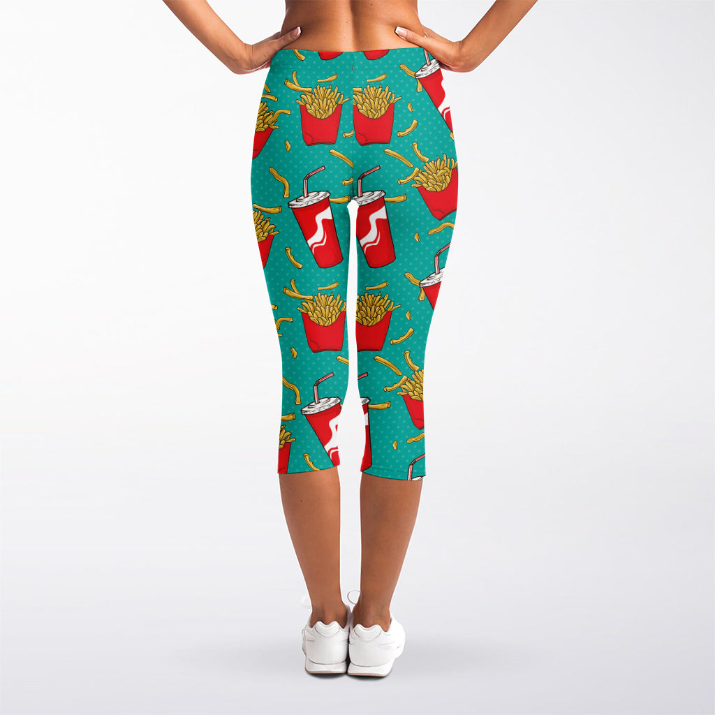 French Fries And Cola Pattern Print Women's Capri Leggings