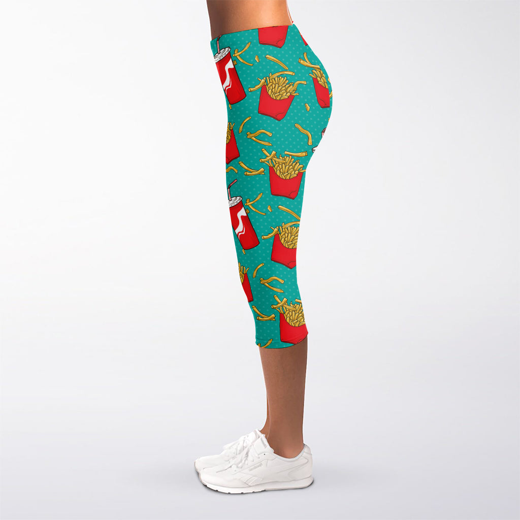 French Fries And Cola Pattern Print Women's Capri Leggings