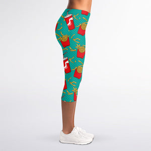 French Fries And Cola Pattern Print Women's Capri Leggings