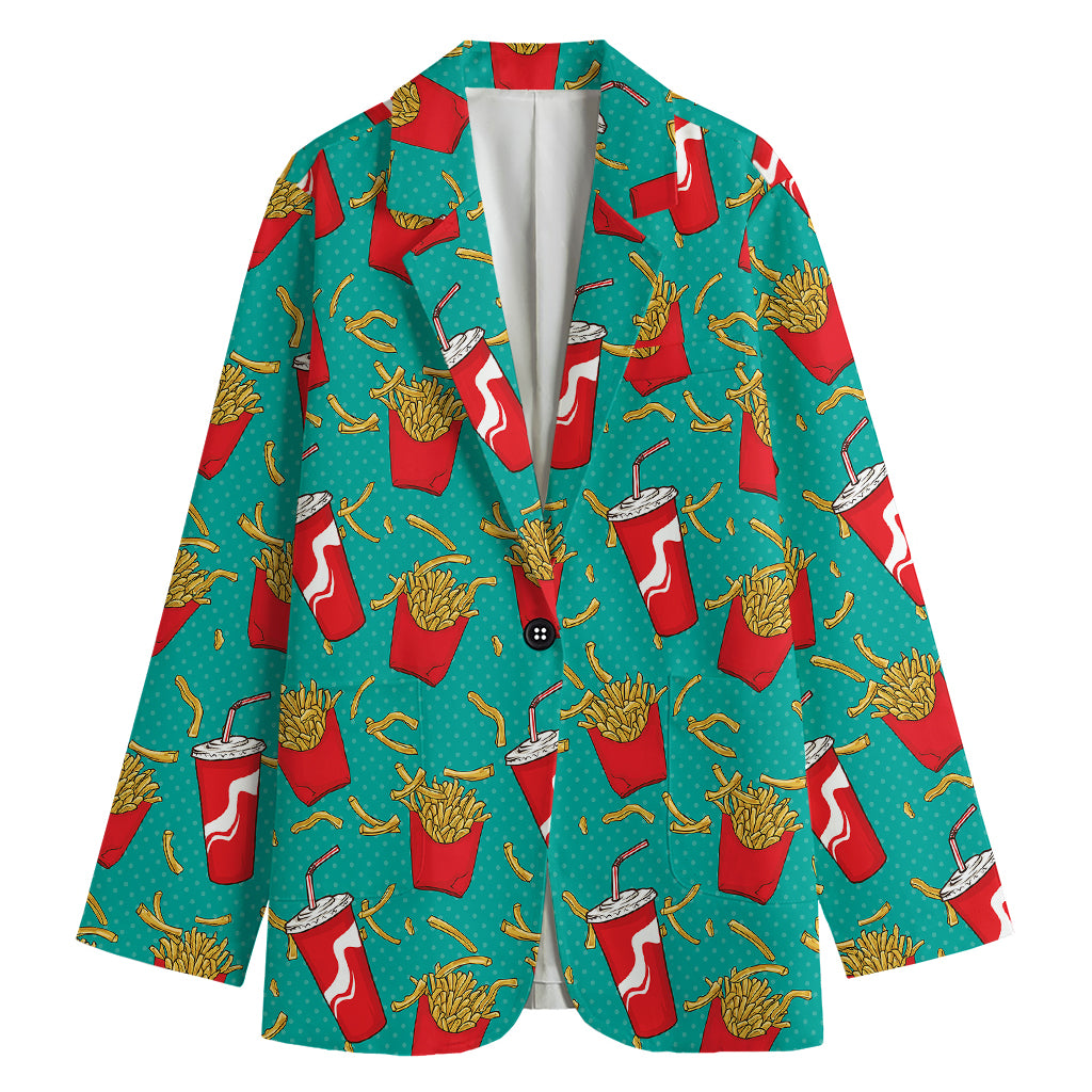 French Fries And Cola Pattern Print Women's Cotton Blazer