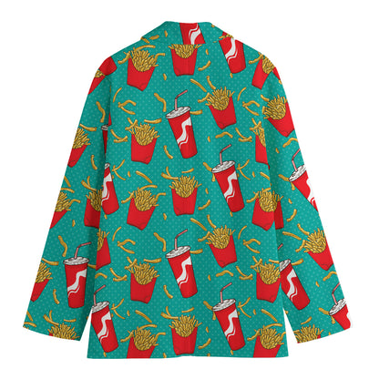 French Fries And Cola Pattern Print Women's Cotton Blazer
