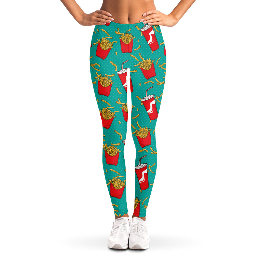 French Fries And Cola Pattern Print Women's Leggings