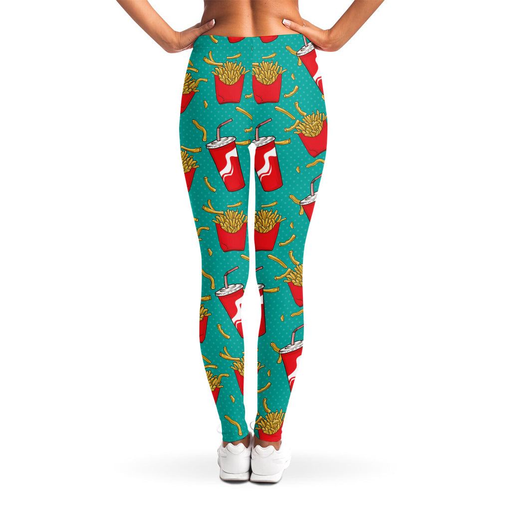 French Fries And Cola Pattern Print Women's Leggings