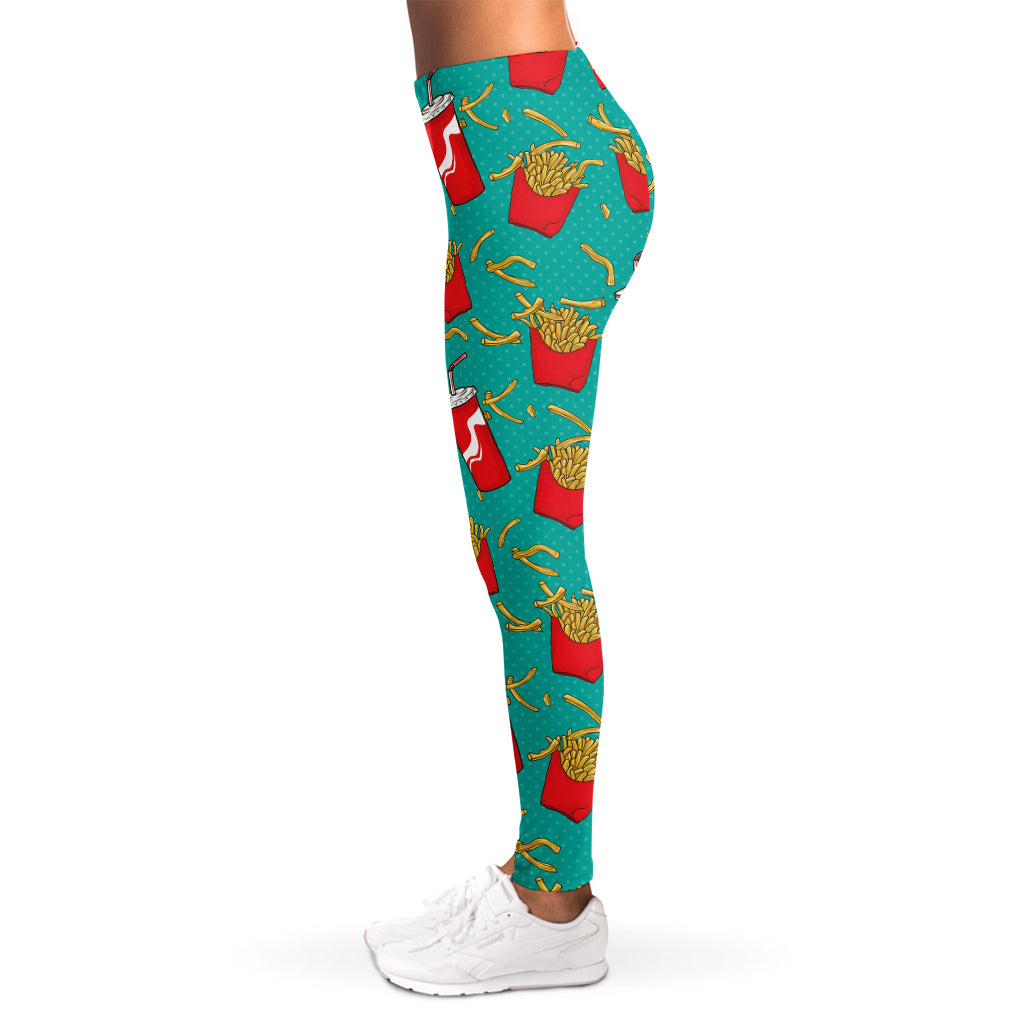 French Fries And Cola Pattern Print Women's Leggings