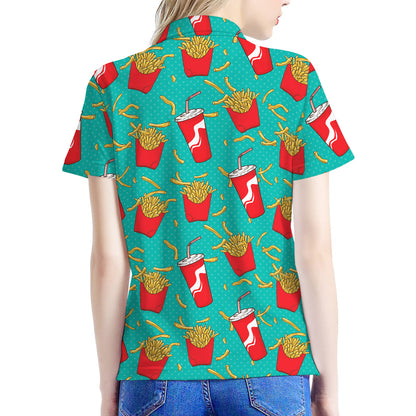 French Fries And Cola Pattern Print Women's Polo Shirt