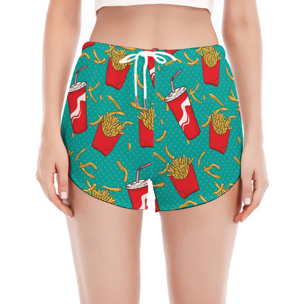 French Fries And Cola Pattern Print Women's Split Running Shorts