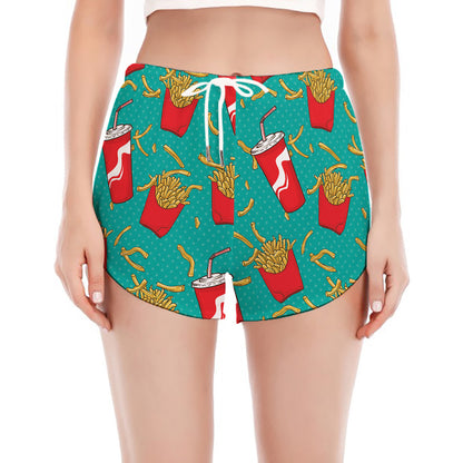 French Fries And Cola Pattern Print Women's Split Running Shorts