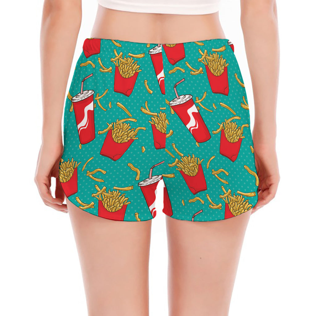 French Fries And Cola Pattern Print Women's Split Running Shorts