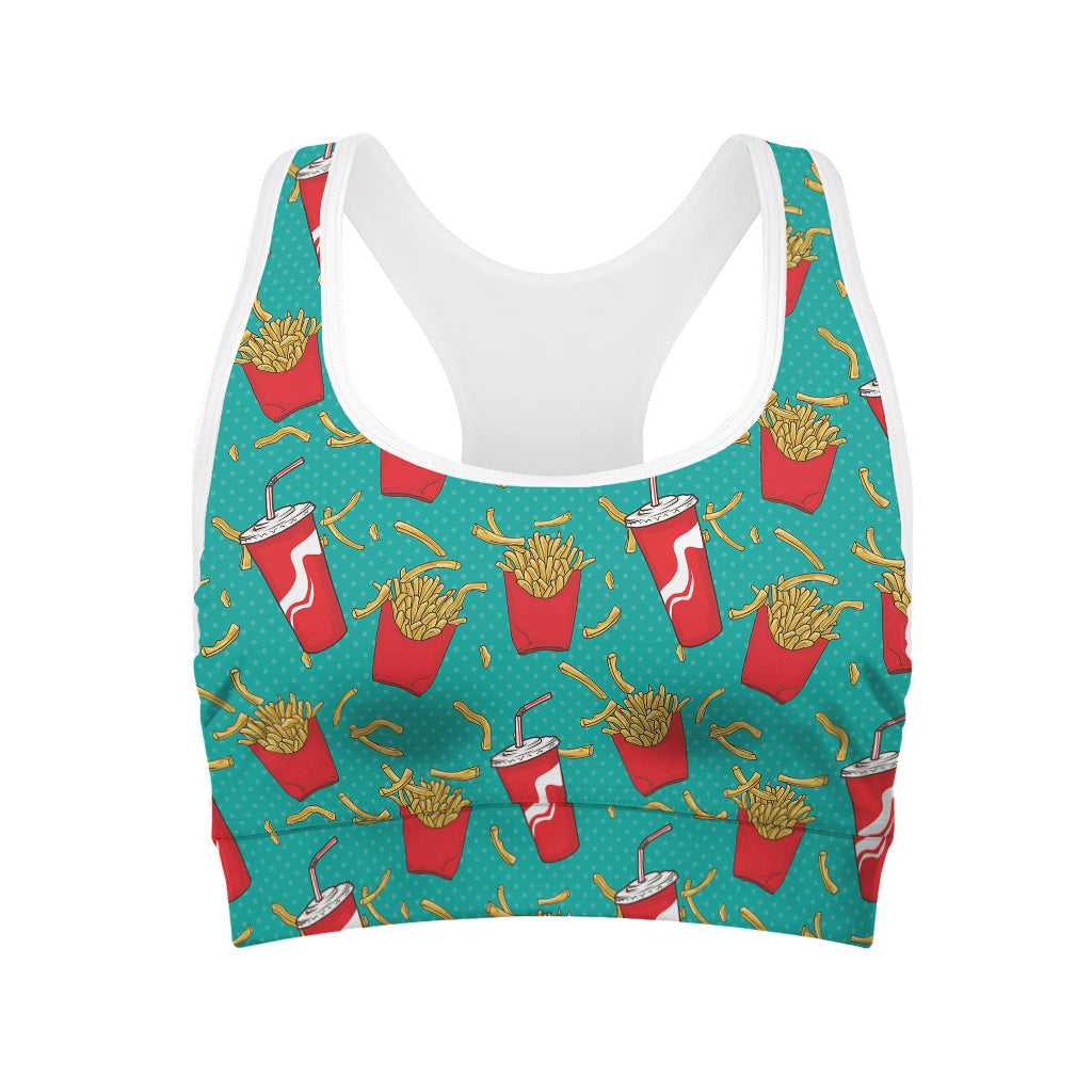 French Fries And Cola Pattern Print Women's Sports Bra