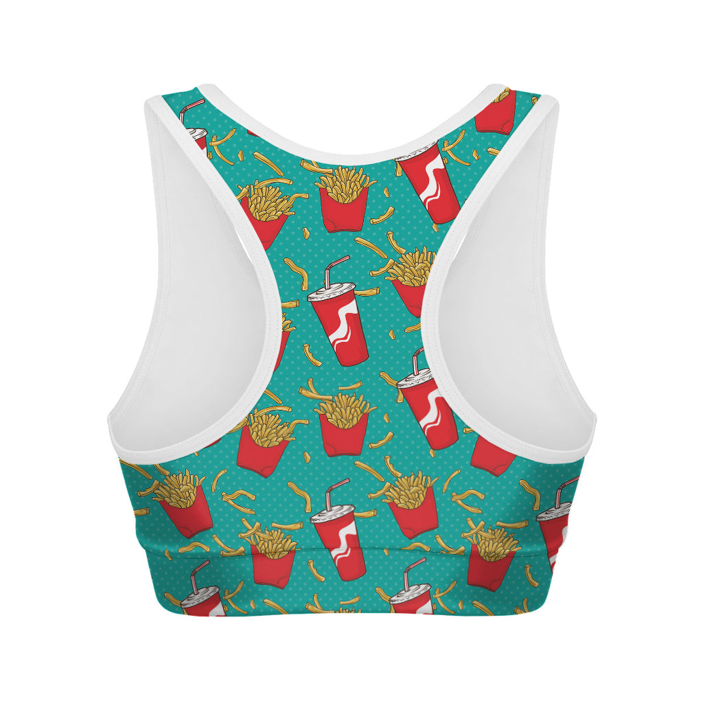 French Fries And Cola Pattern Print Women's Sports Bra