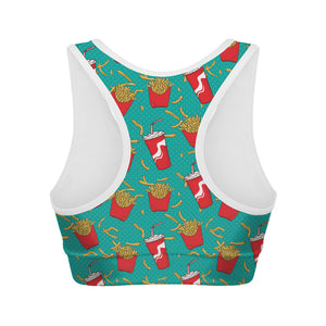 French Fries And Cola Pattern Print Women's Sports Bra