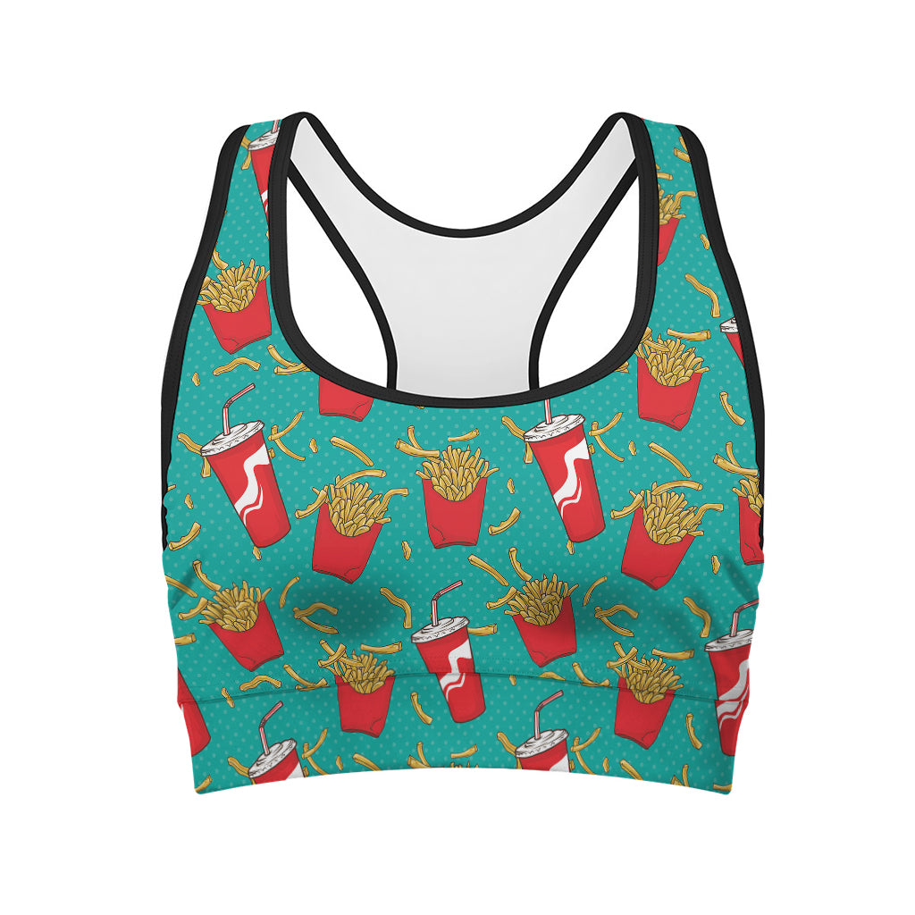 French Fries And Cola Pattern Print Women's Sports Bra