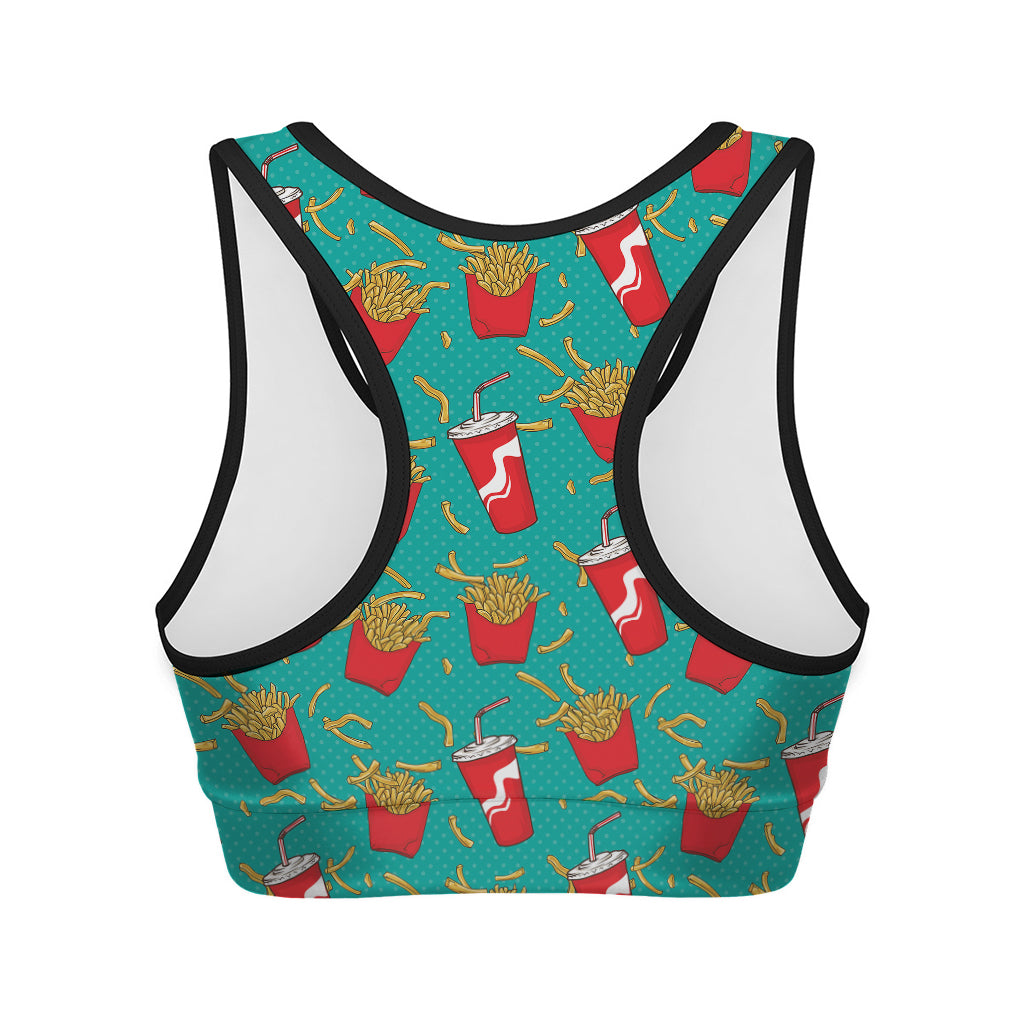 French Fries And Cola Pattern Print Women's Sports Bra