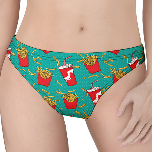 French Fries And Cola Pattern Print Women's Thong