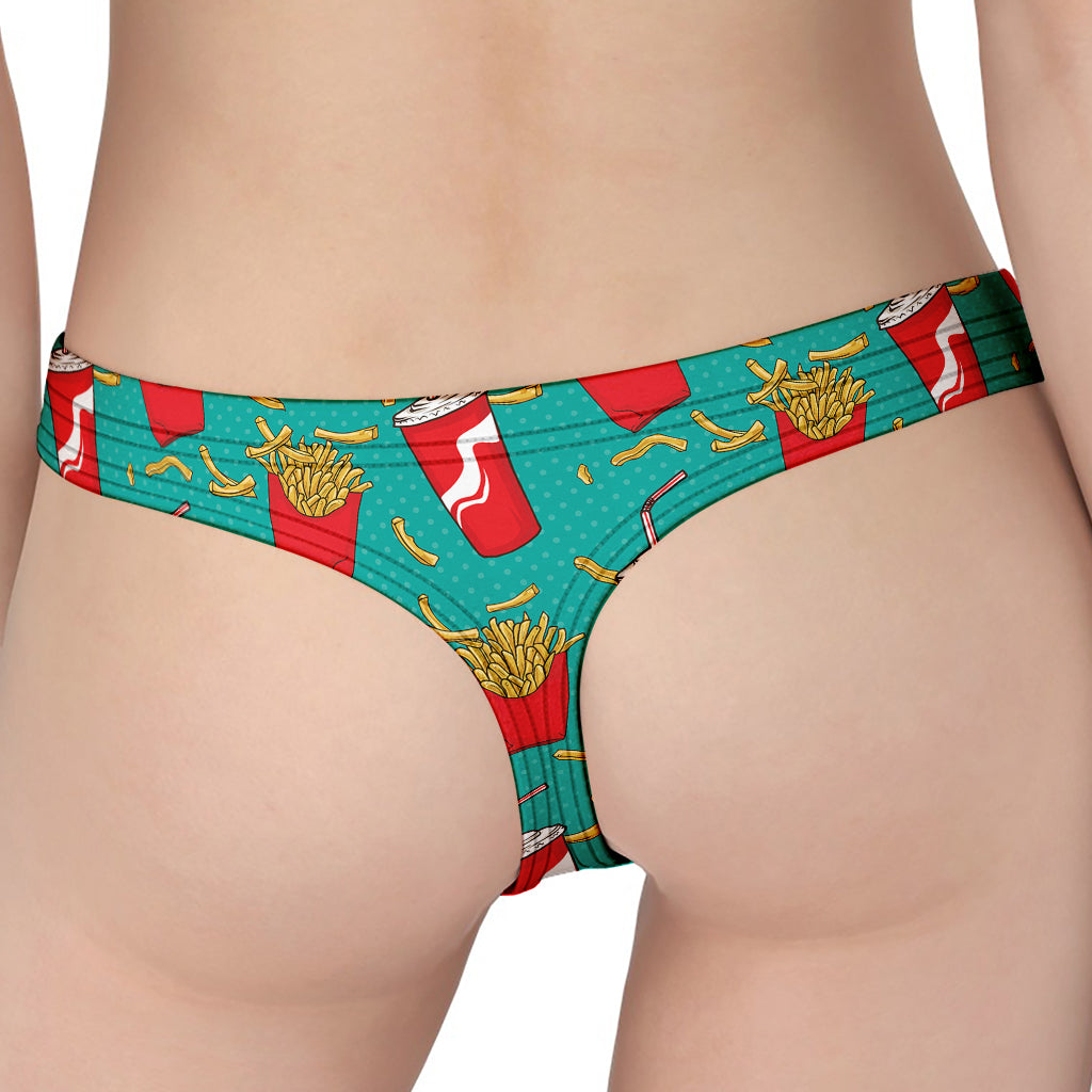 French Fries And Cola Pattern Print Women's Thong