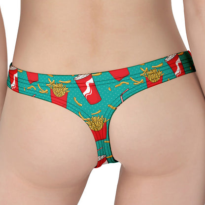 French Fries And Cola Pattern Print Women's Thong