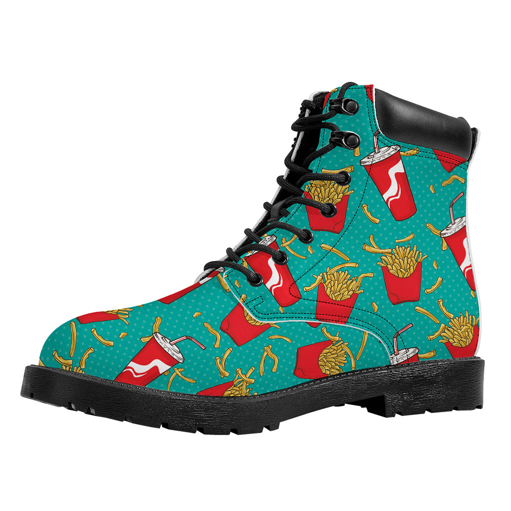 French Fries And Cola Pattern Print Work Boots