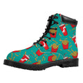 French Fries And Cola Pattern Print Padded Collar Lace Up Boots