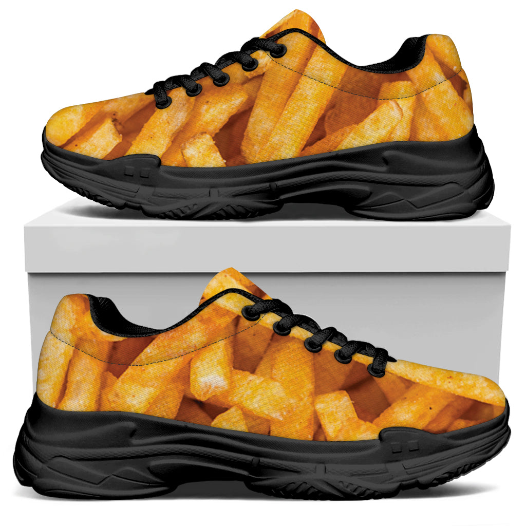 French Fries Print Black Chunky Shoes