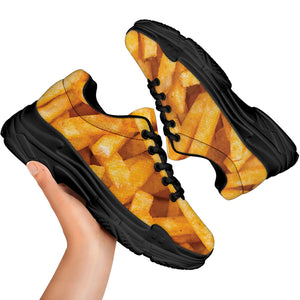 French Fries Print Black Chunky Shoes