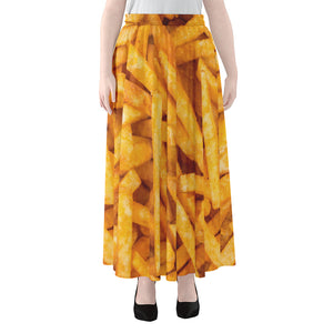 French Fries Print Chiffon Maxi Skirt