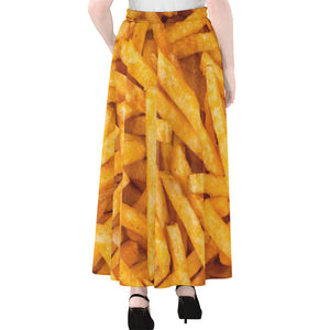 French Fries Print Chiffon Maxi Skirt