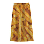 French Fries Print Cotton Front Slit Maxi Skirt