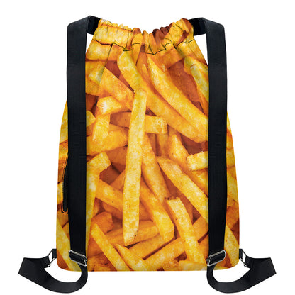 French Fries Print Drawstring Backpack