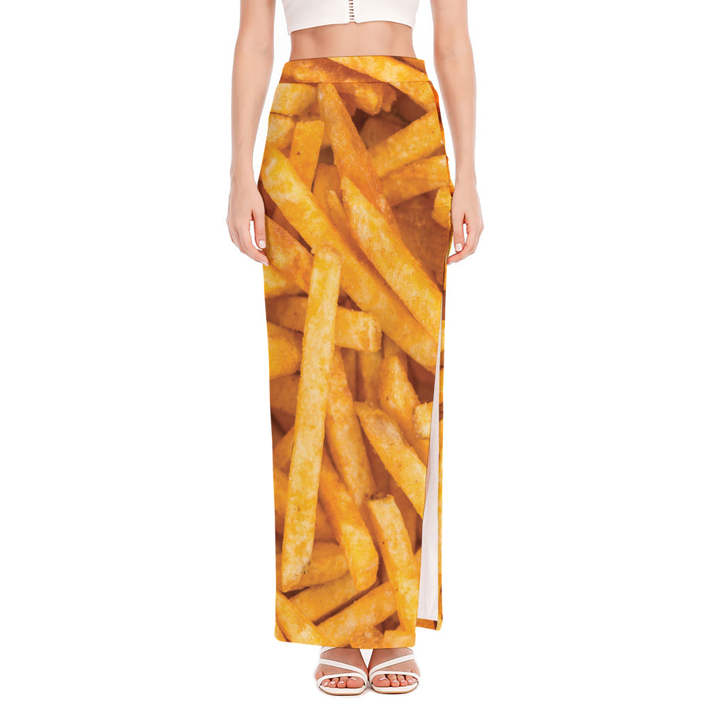 French Fries Print High Slit Maxi Skirt