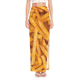 French Fries Print High Slit Maxi Skirt