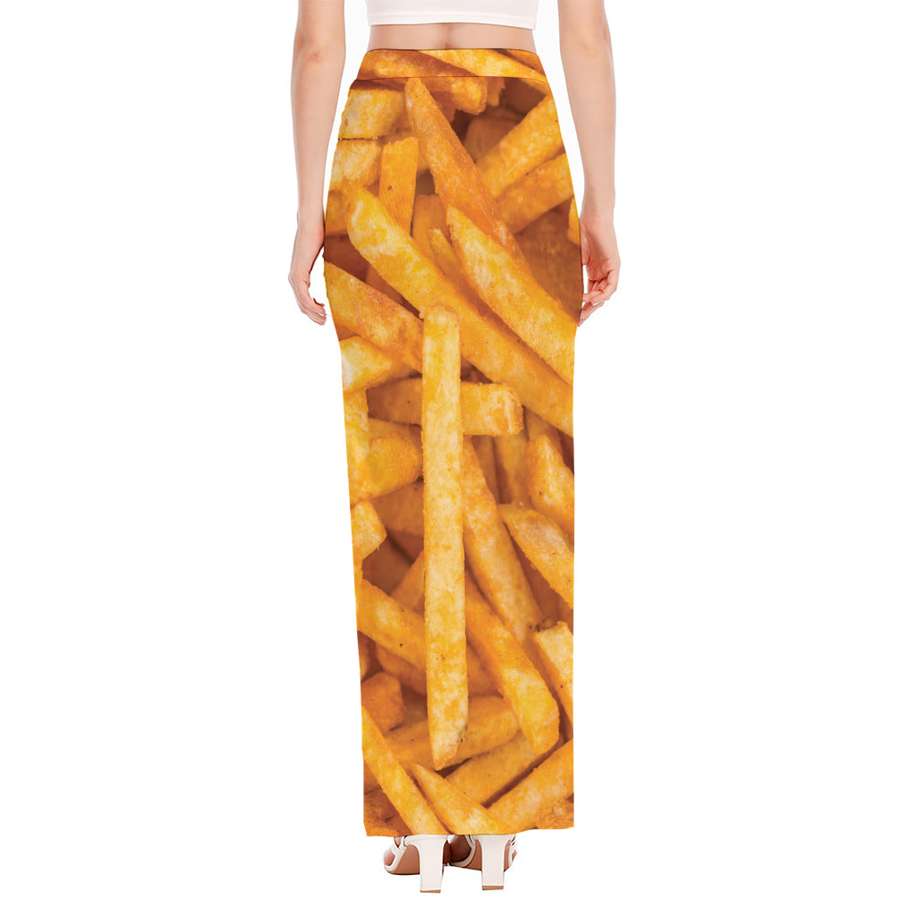 French Fries Print High Slit Maxi Skirt