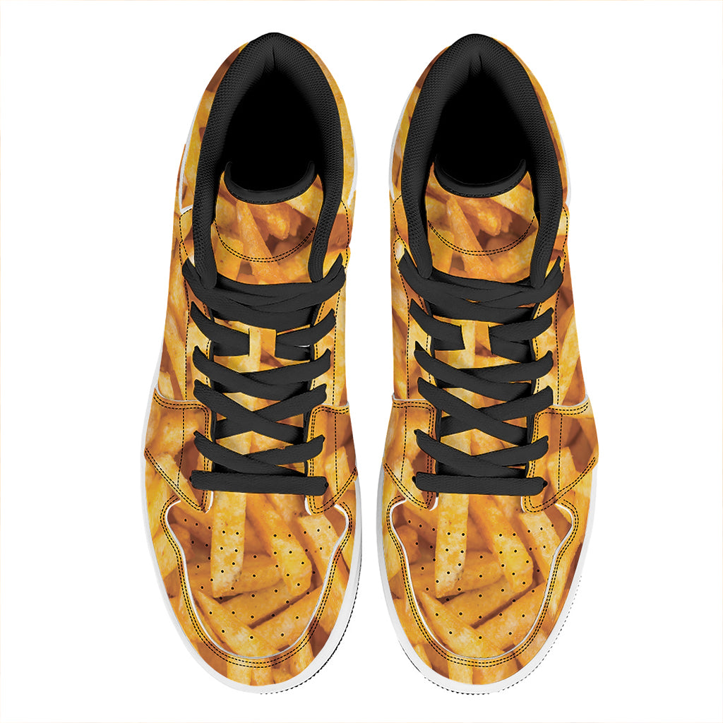 French Fries Print High Top Leather Sneakers