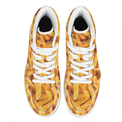 French Fries Print High Top Leather Sneakers