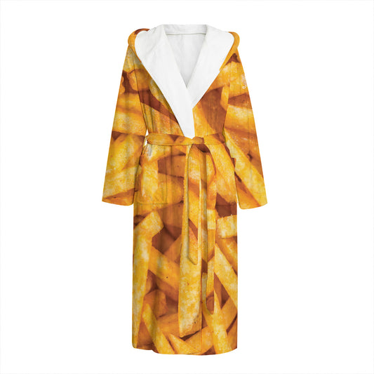 French Fries Print Hooded Bathrobe