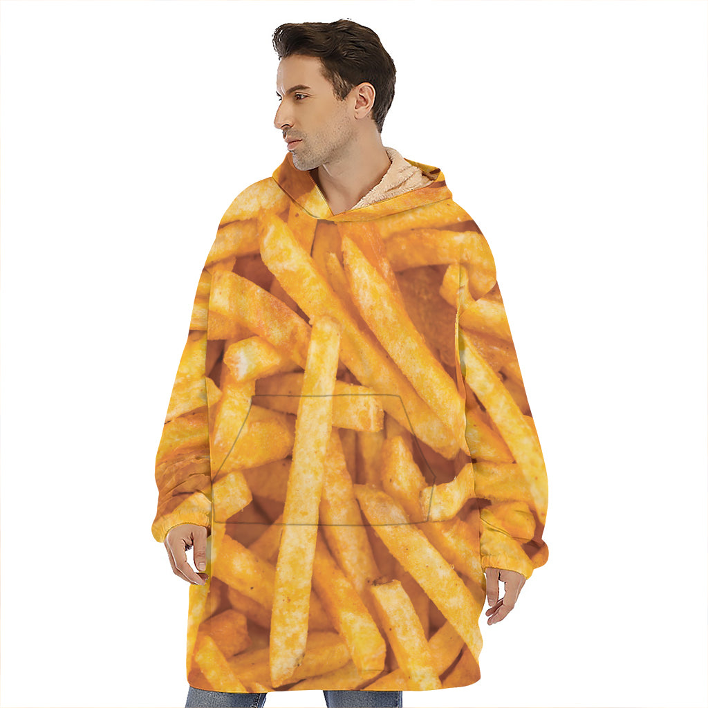 French Fries Print Hoodie Blanket