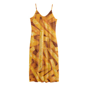 French Fries Print Jersey Midi Cami Dress